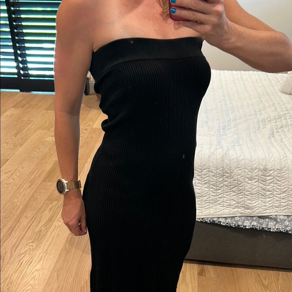 Free People Knit Ribbed Black Strapless Dress